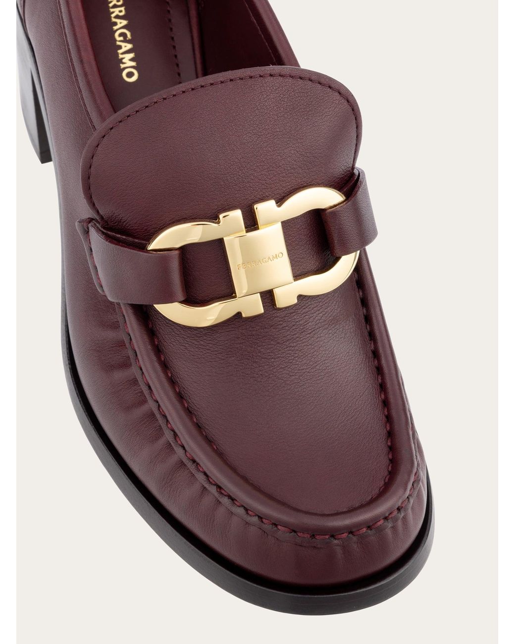 Ferragamo Purple Block Heel Loafer With Gancini Ornament .5