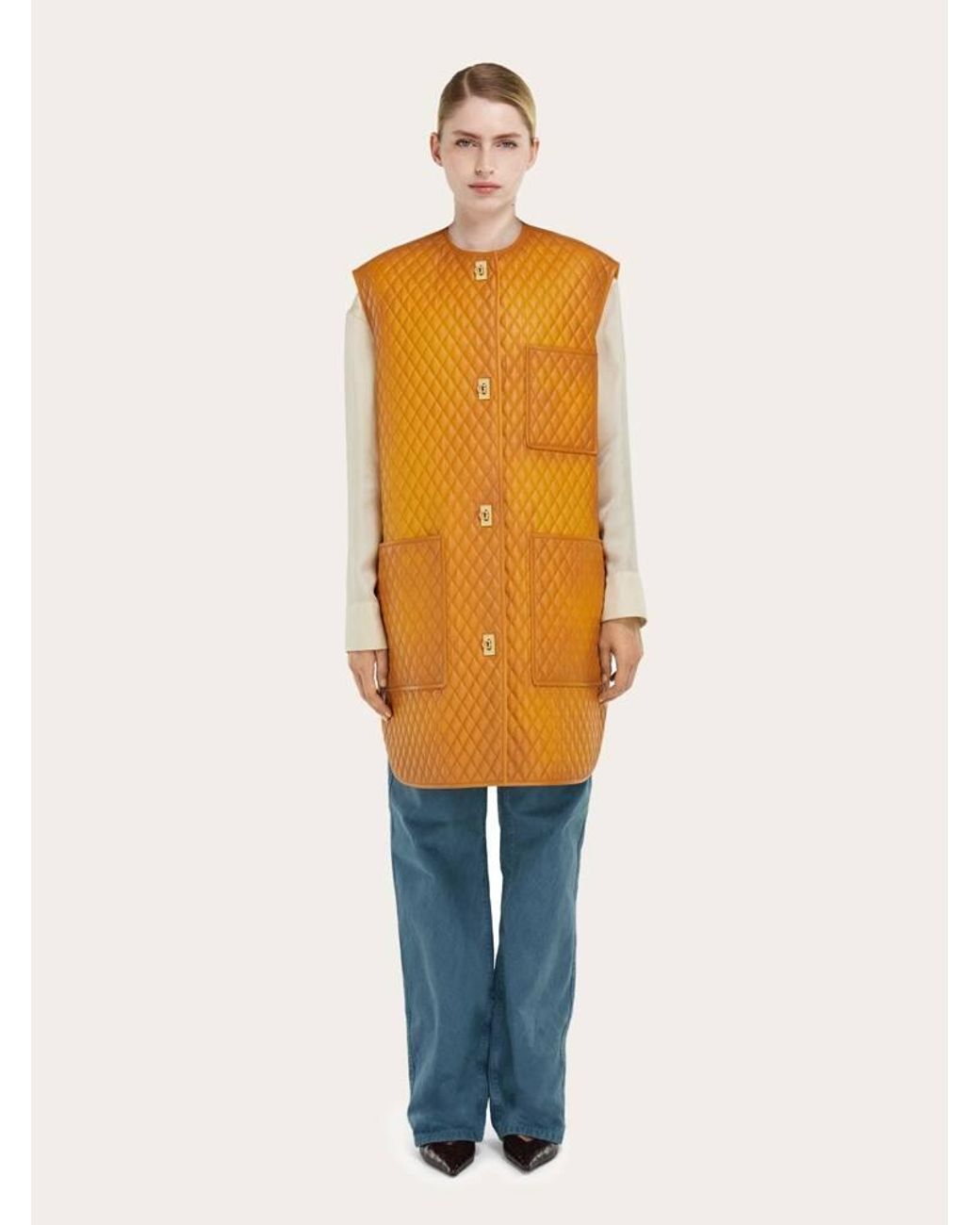 Ferragamo Orange Quilted Nappa Gilet for men