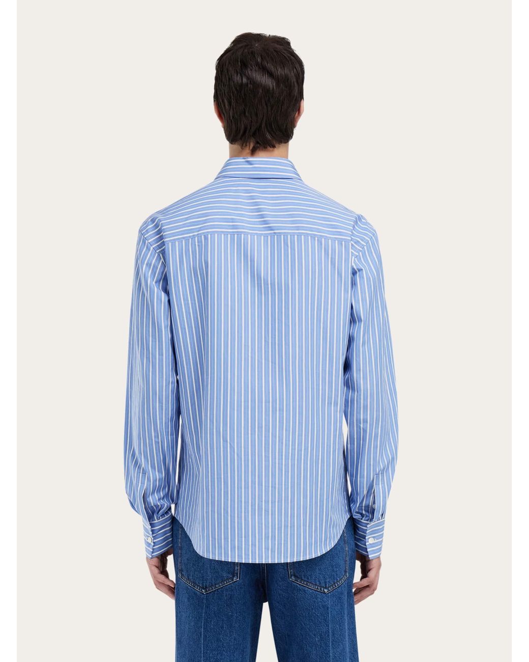 Ferragamo Blue Poplin Shirt for men