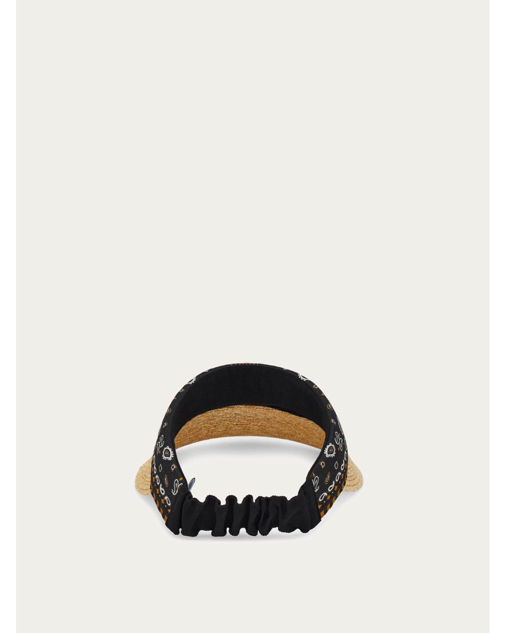 Ferragamo Natural Arabesque Print Straw Visor