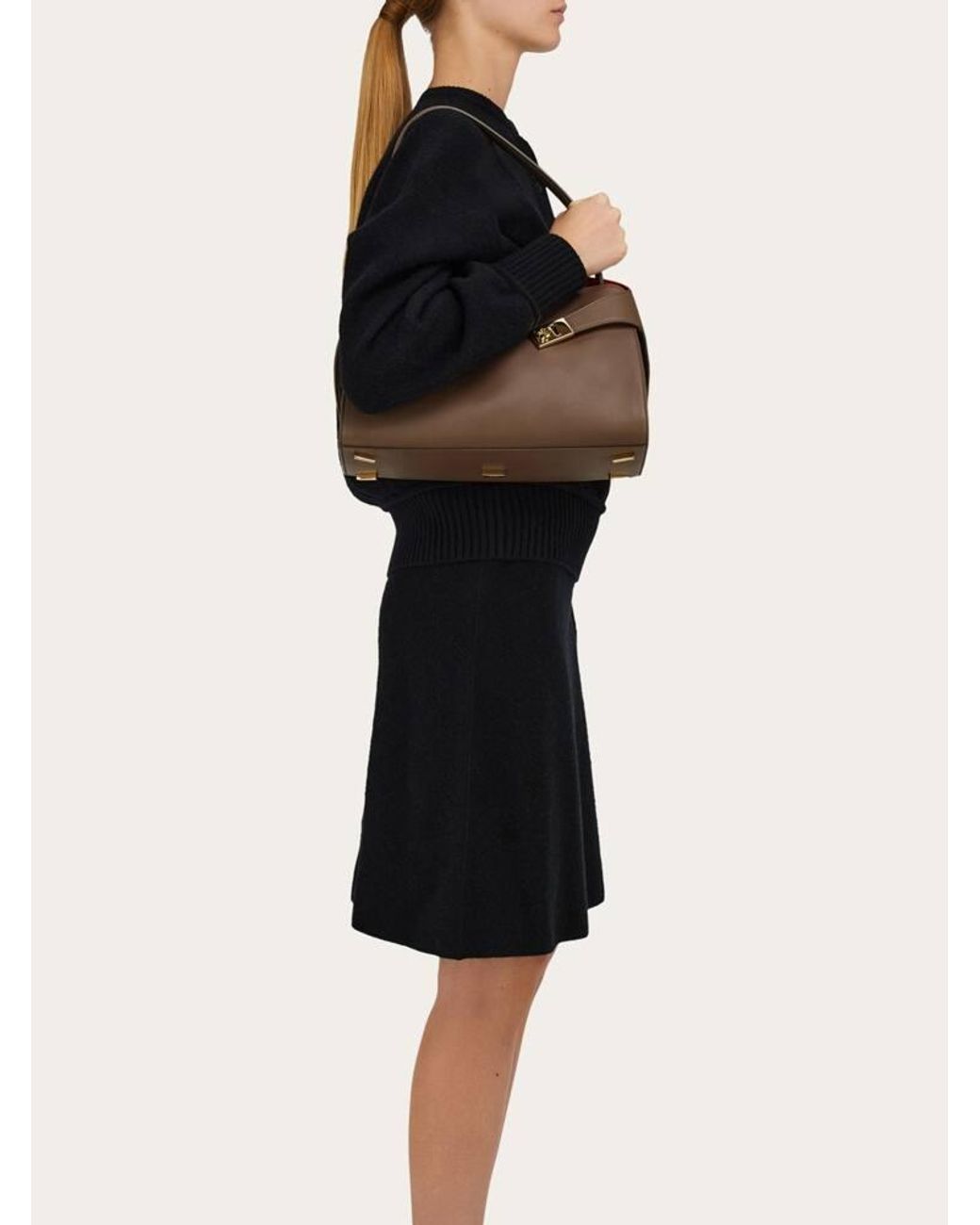 Ferragamo Brown Hug Soft Bicolor Shoulder Bag (M)