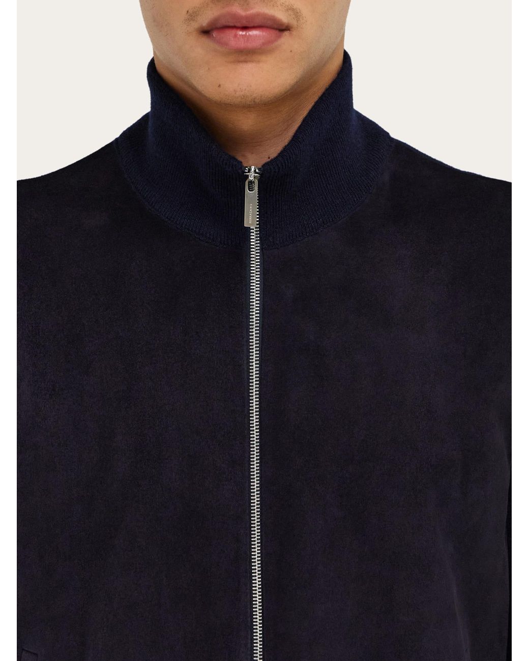 Ferragamo Blue Suede Blouson With Knitted Details for men