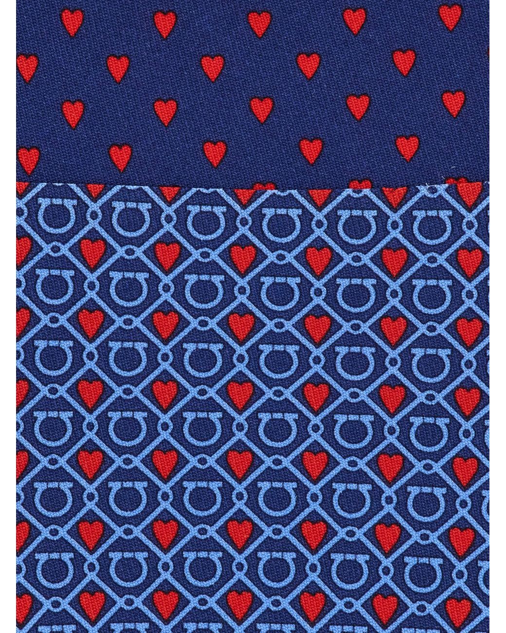 Ferragamo Blue Gancini And Hearts Print Silk Tie for men