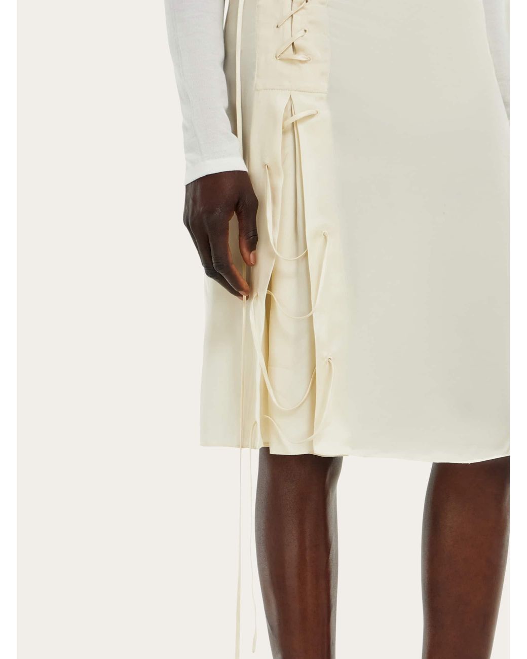 Ferragamo Natural Satin Skirt With String Tie Detail