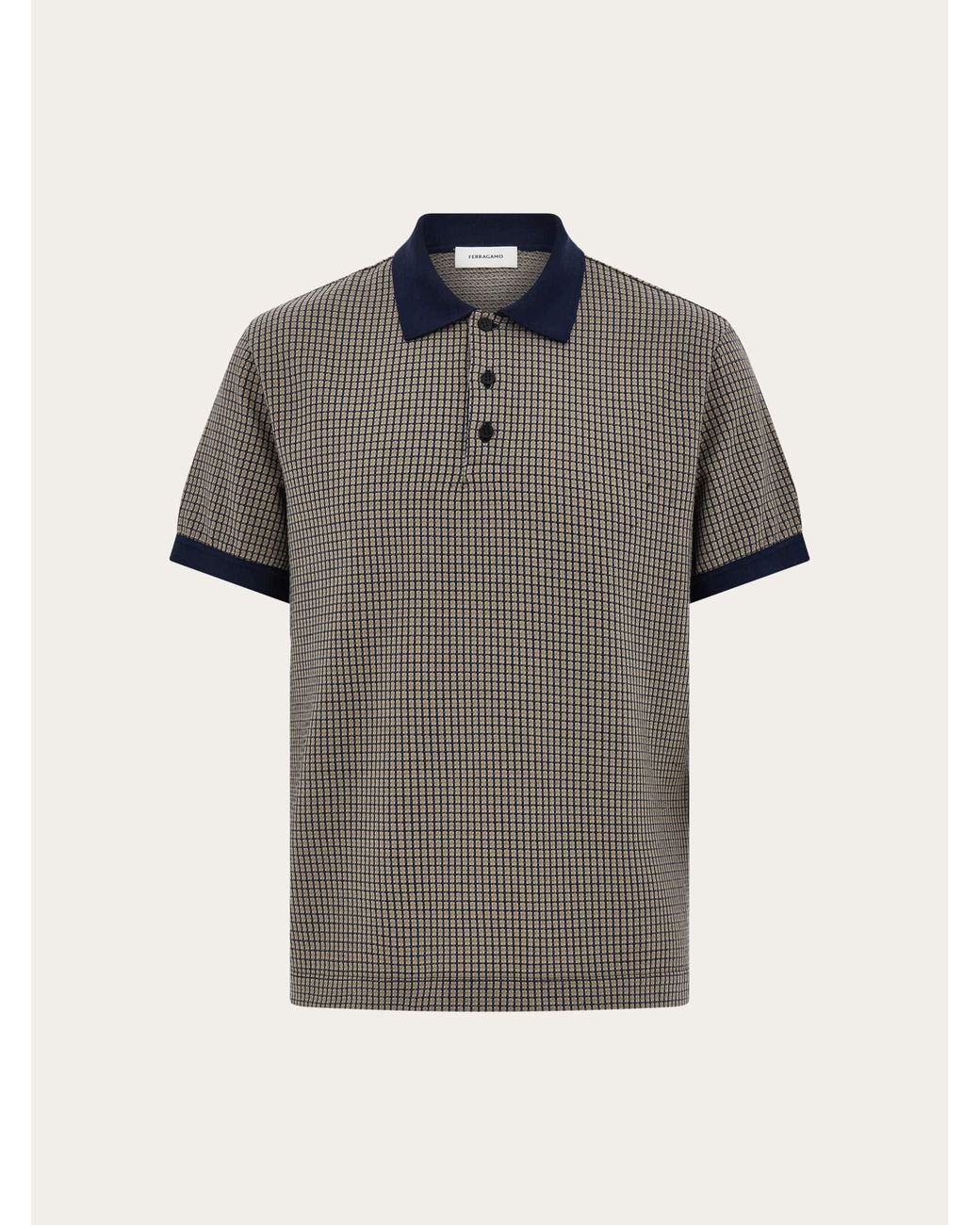 Ferragamo Gray Short Sleeve Micro Check Polo for men