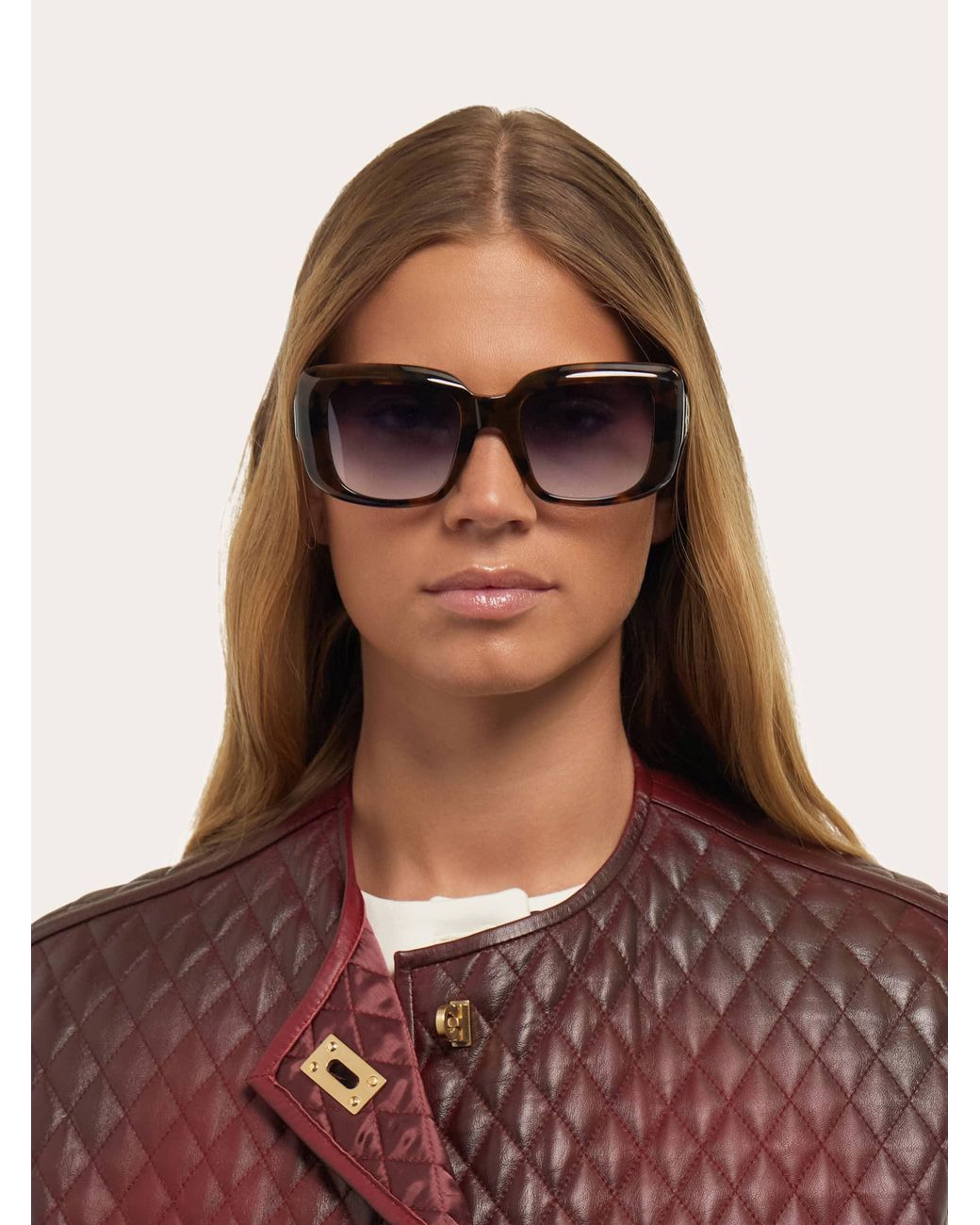 Ferragamo Black Rectangular Frame Sunglasses