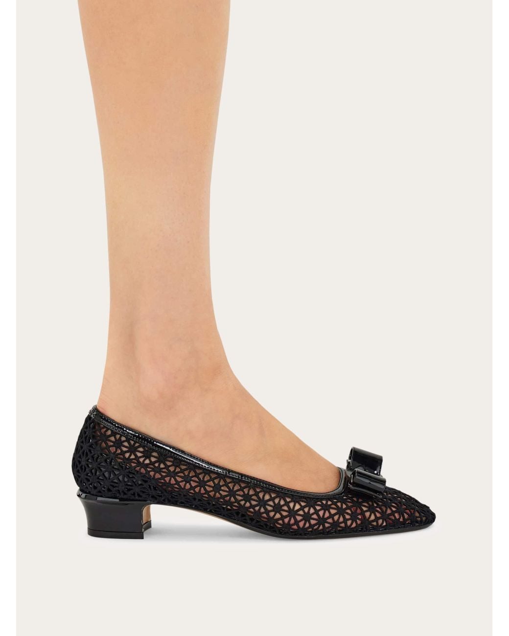 Ferragamo Black Macramé Vara Bow Pump
