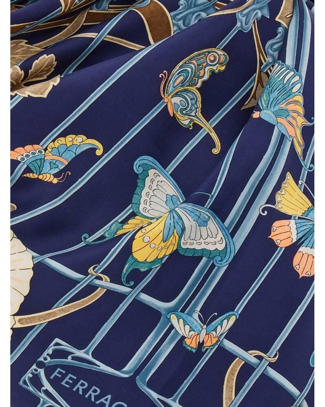 Ferragamo Blue Liberty Print Silk Scarf