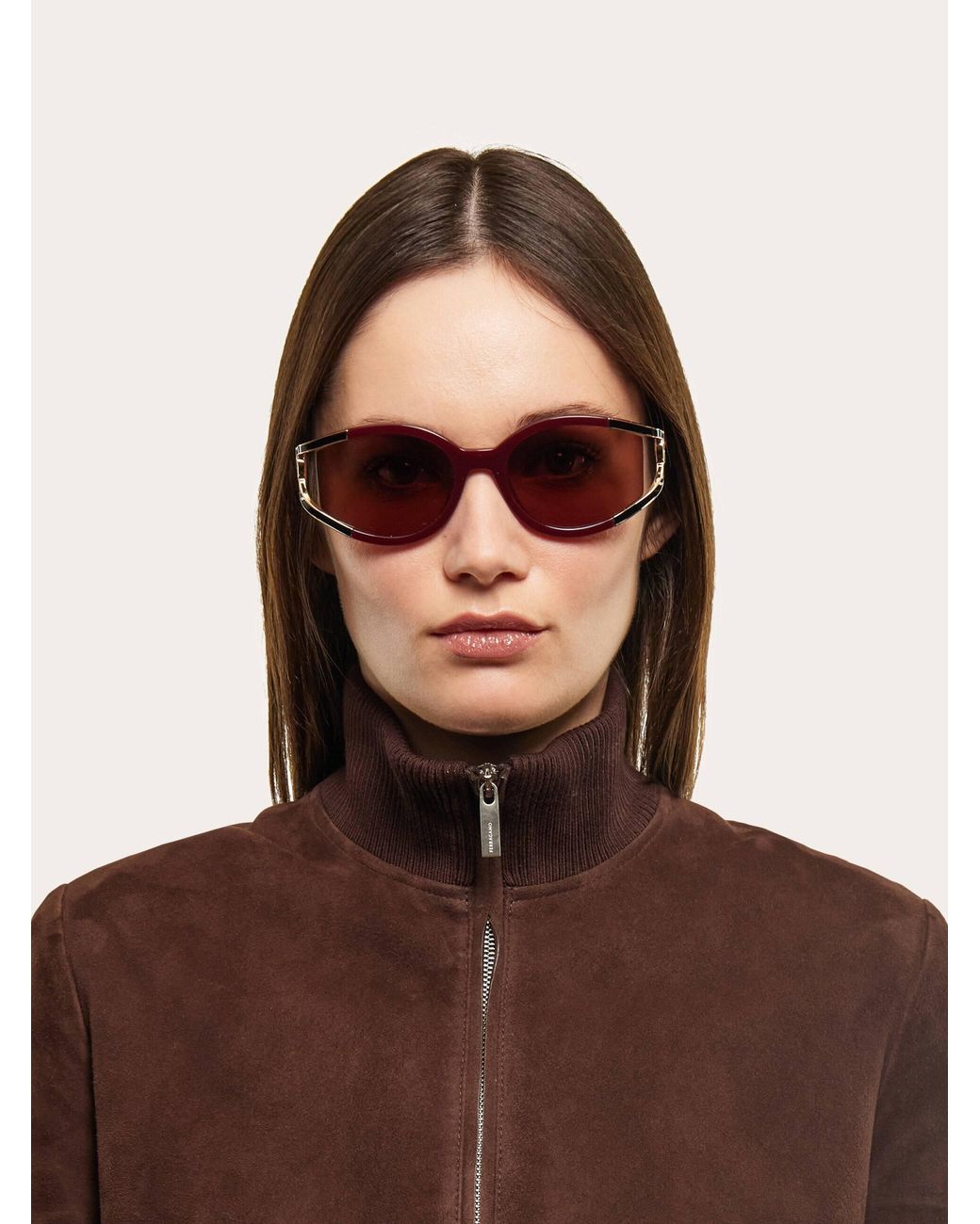 Ferragamo Pink Oval Frame Sunglasses