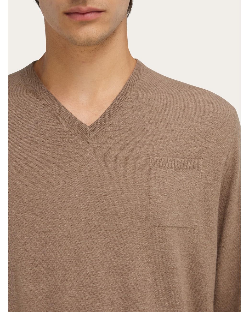 Ferragamo Natural V-Neck Sweater With Pocket Detail for men