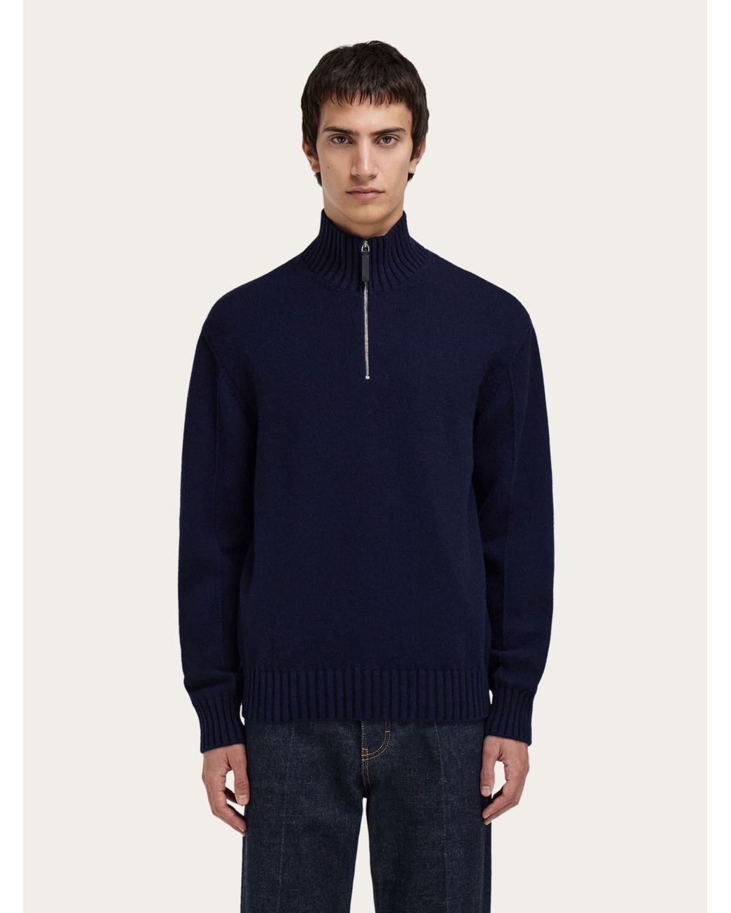 Ferragamo Blue High Neck Cashmere Pullover for men