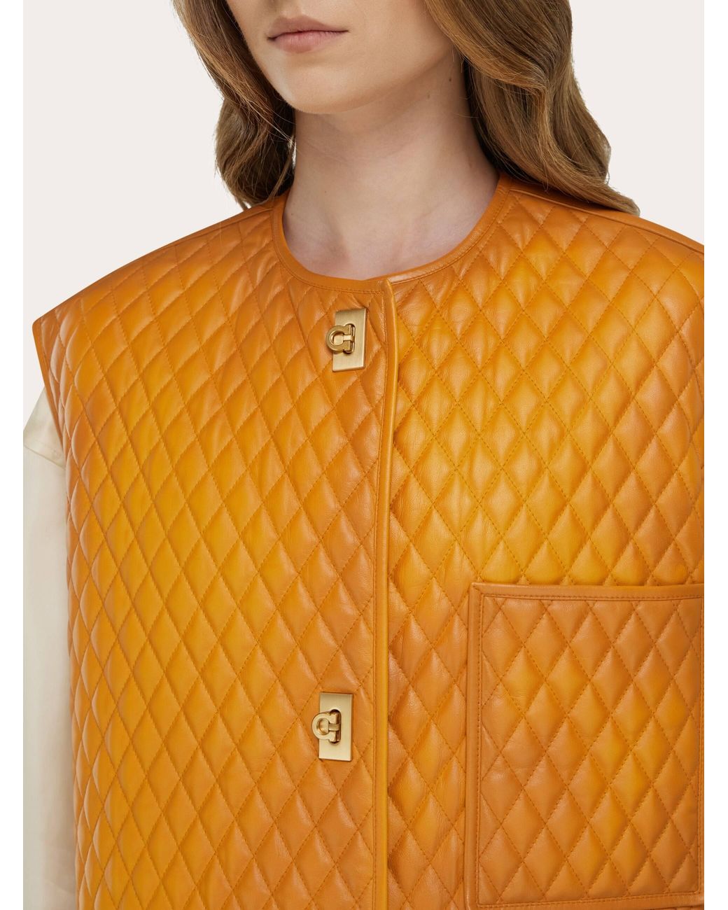 Ferragamo Orange Quilted Nappa Gilet for men