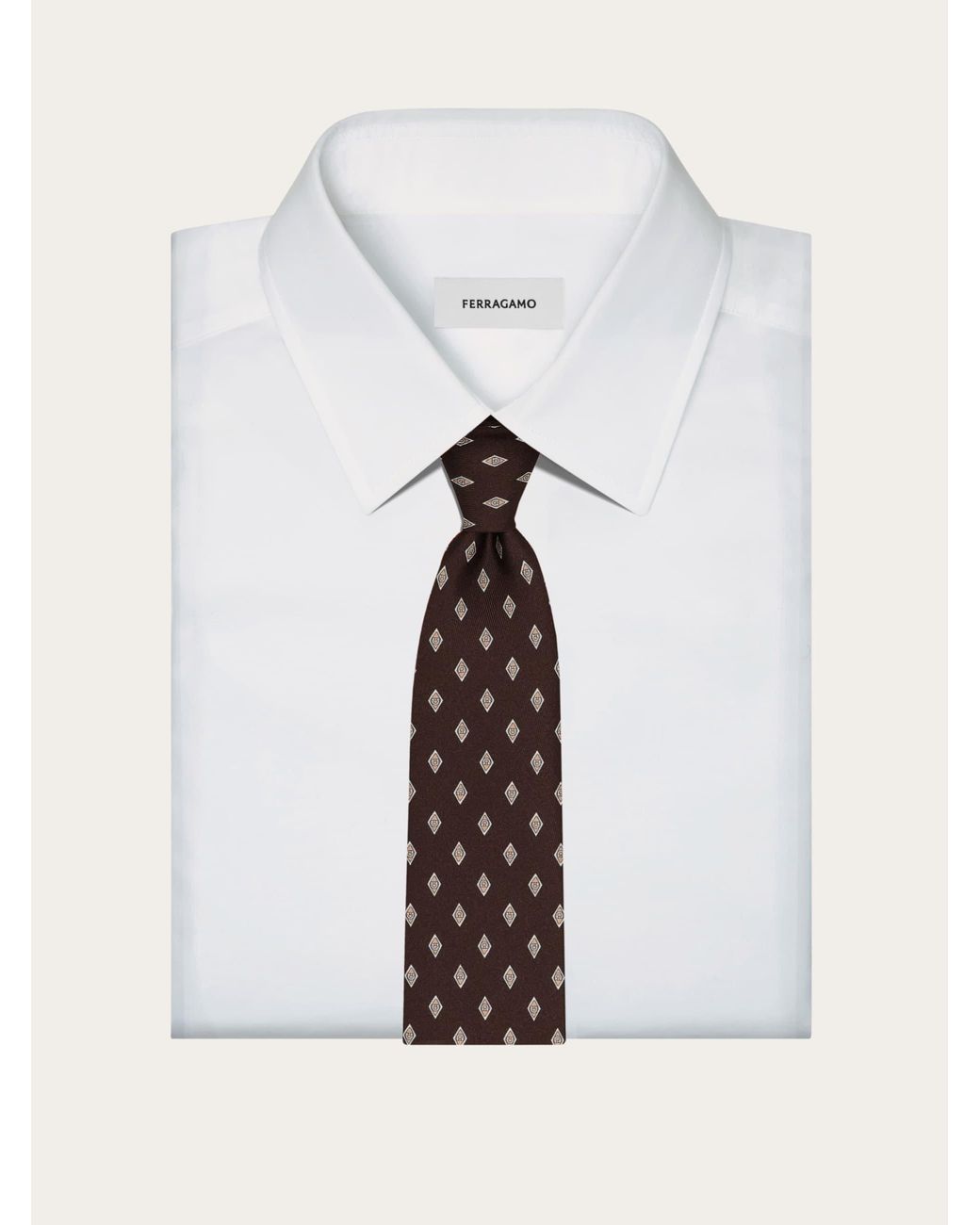 Ferragamo Brown Micro Gancini Print Silk Tie for men