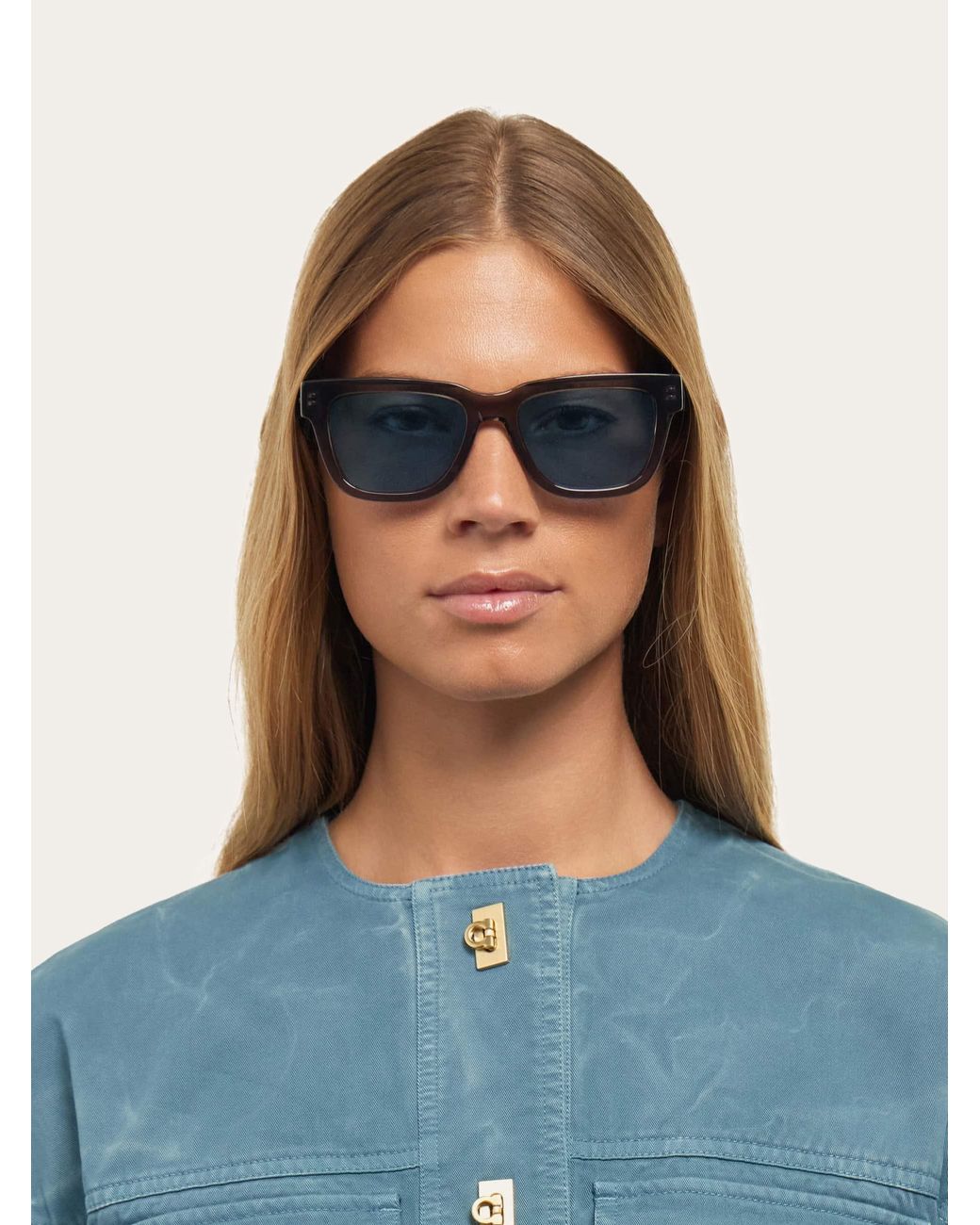 Ferragamo Blue Square Frame Sunglasses