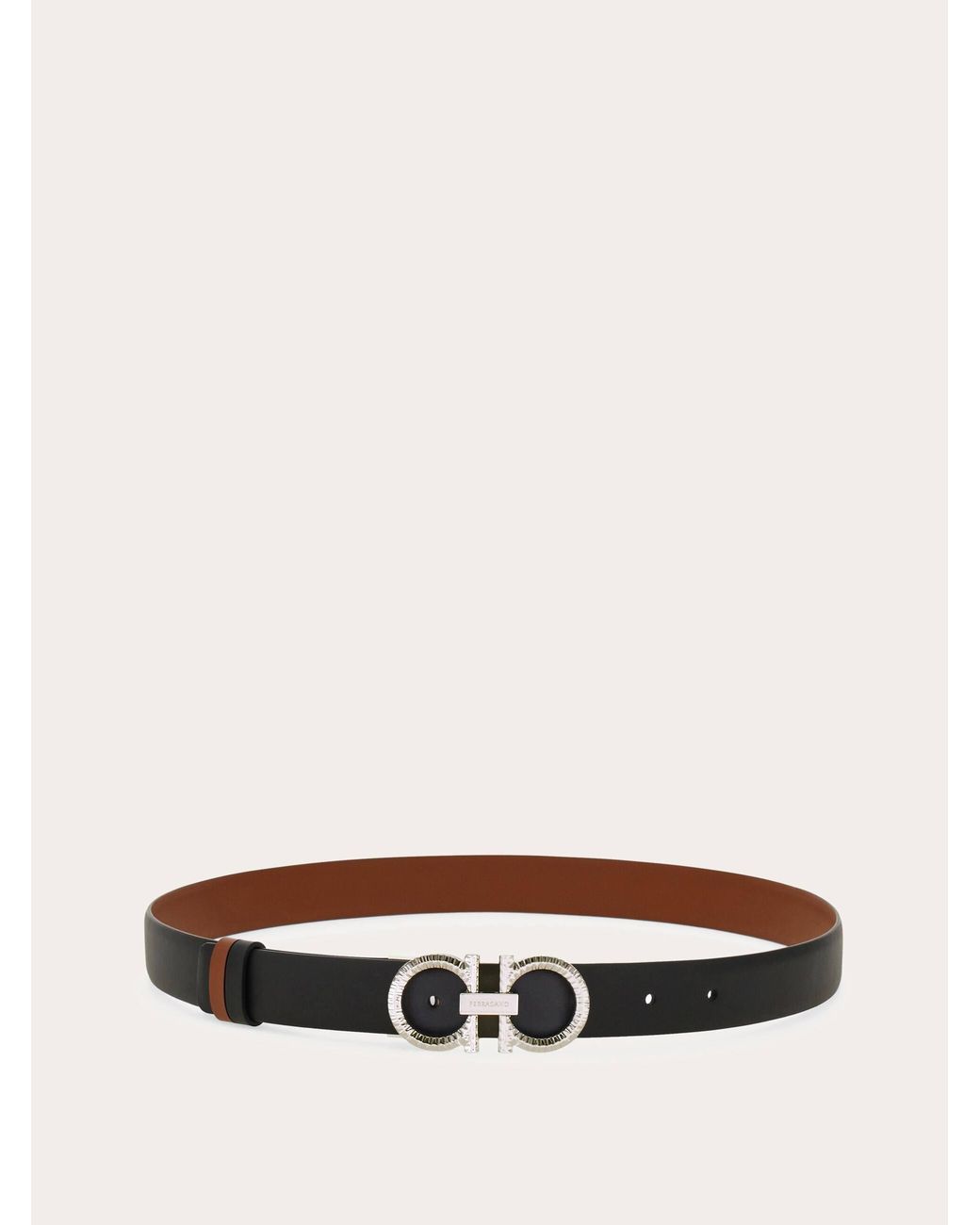 Ferragamo White Reversible And Adjustable Belt With Hammered Gancini