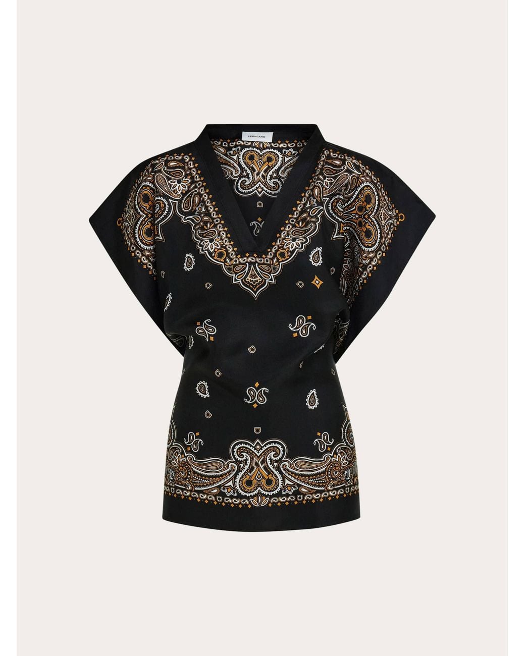Ferragamo Black Arabesque Print Poncho