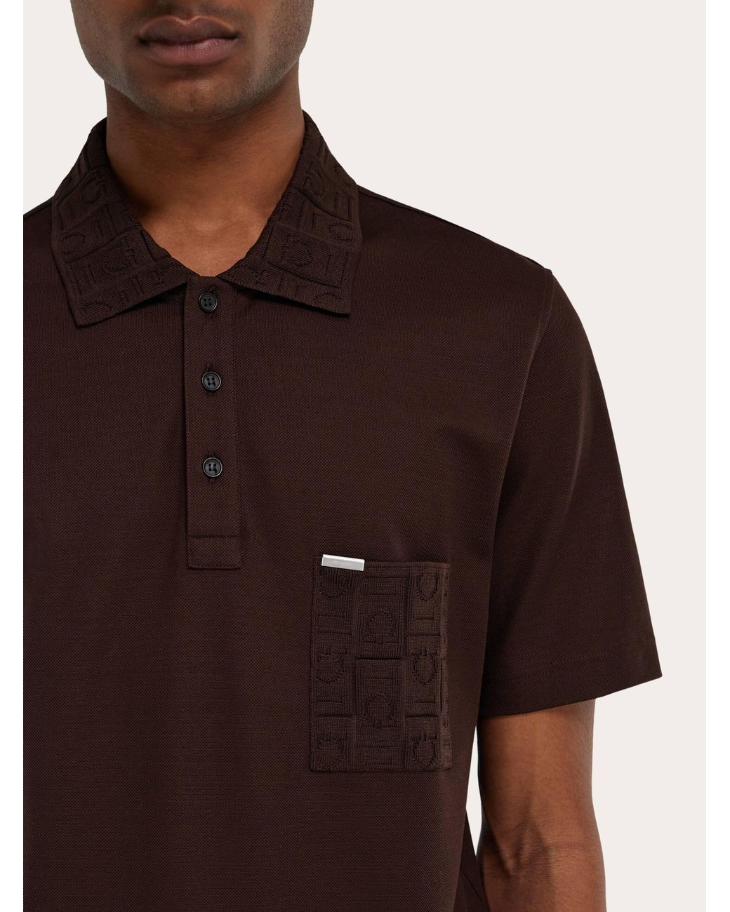 Ferragamo Red V-Neck Polo With Jacquard Pocket Detail for men