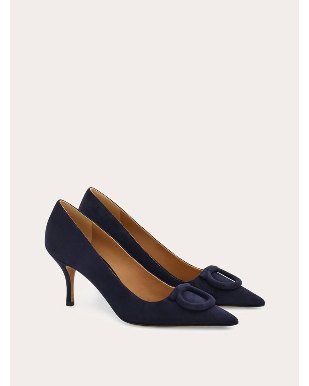 Ferragamo Blue Mid Heel Maxi Gancini Pump