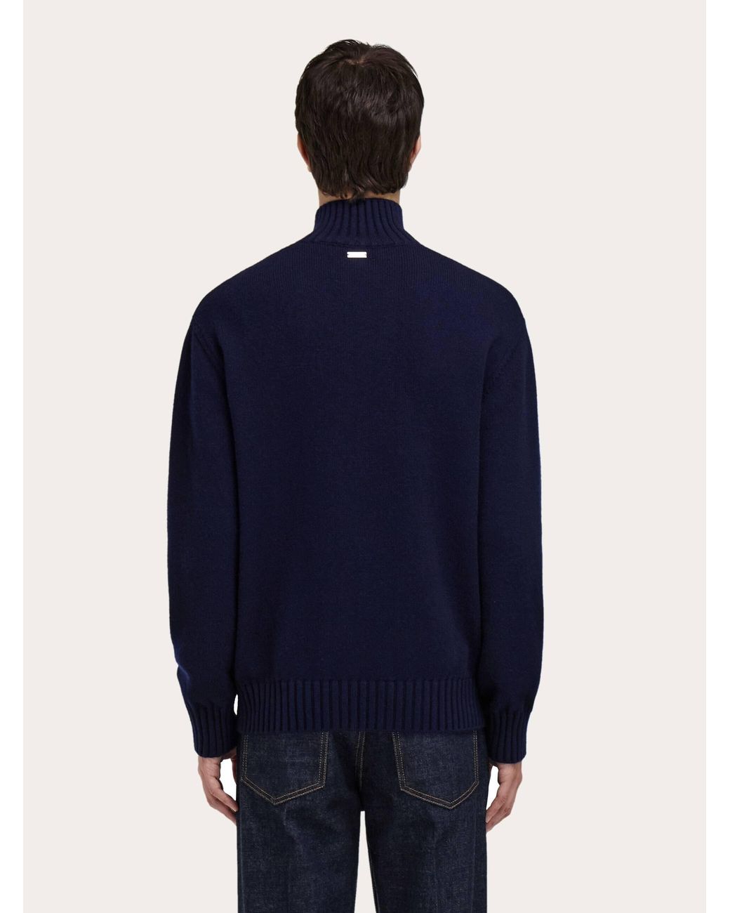Ferragamo Blue High Neck Cashmere Pullover for men
