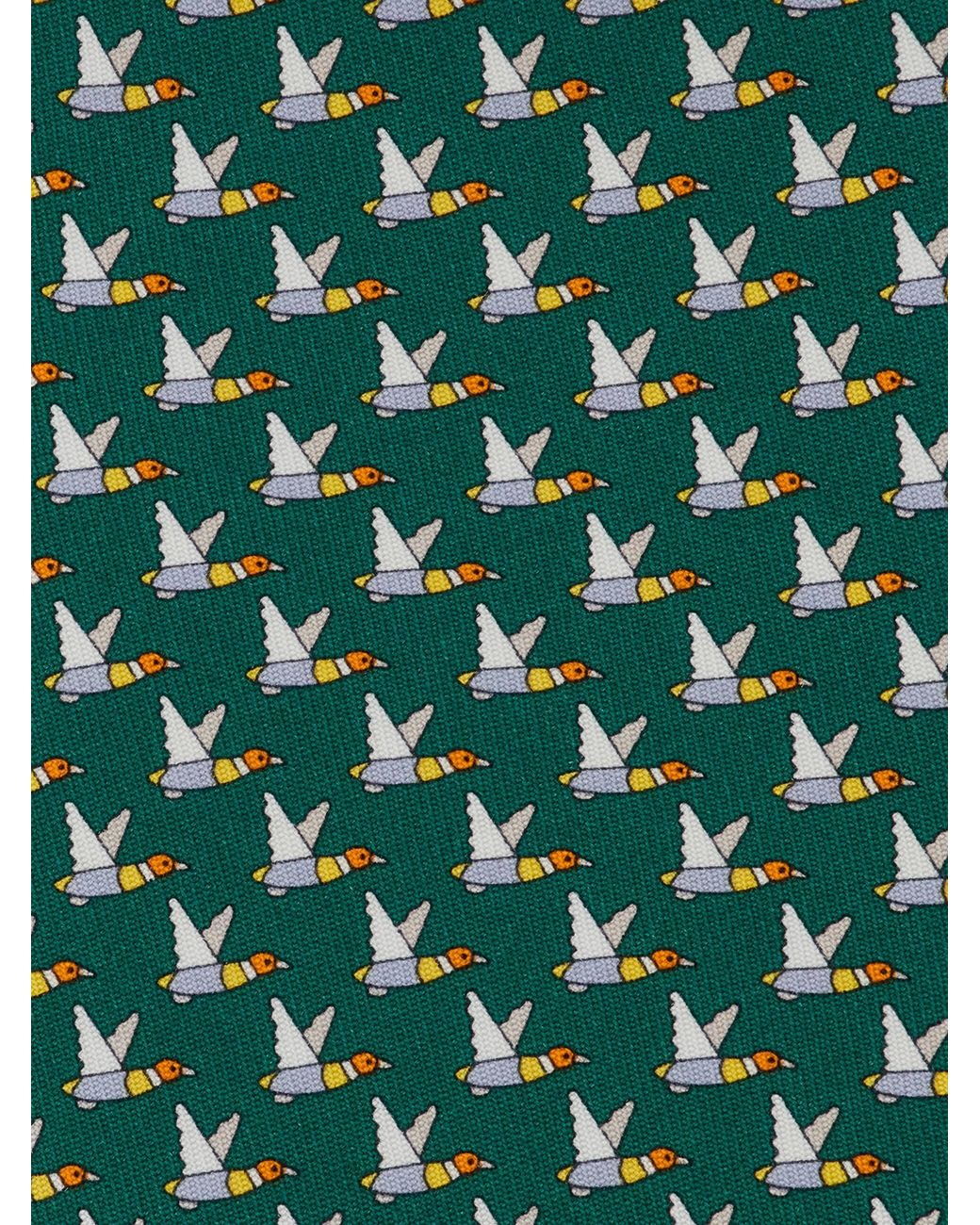 Ferragamo Green Mallard Print Silk Tie for men