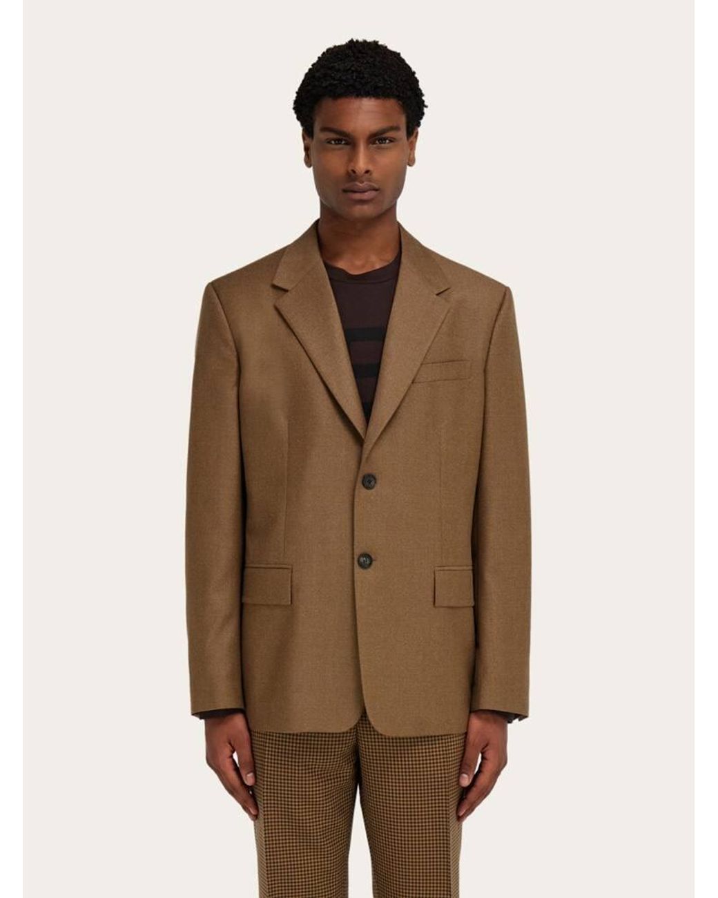 Ferragamo Brown Single Breasted Flannel Blazer for men