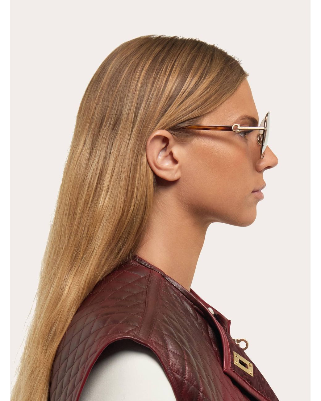 Ferragamo Natural Aviator Frame Sunglasses