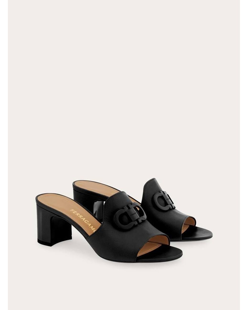 Ferragamo Natural Mid Heel Slide With Gancini Buckle .5