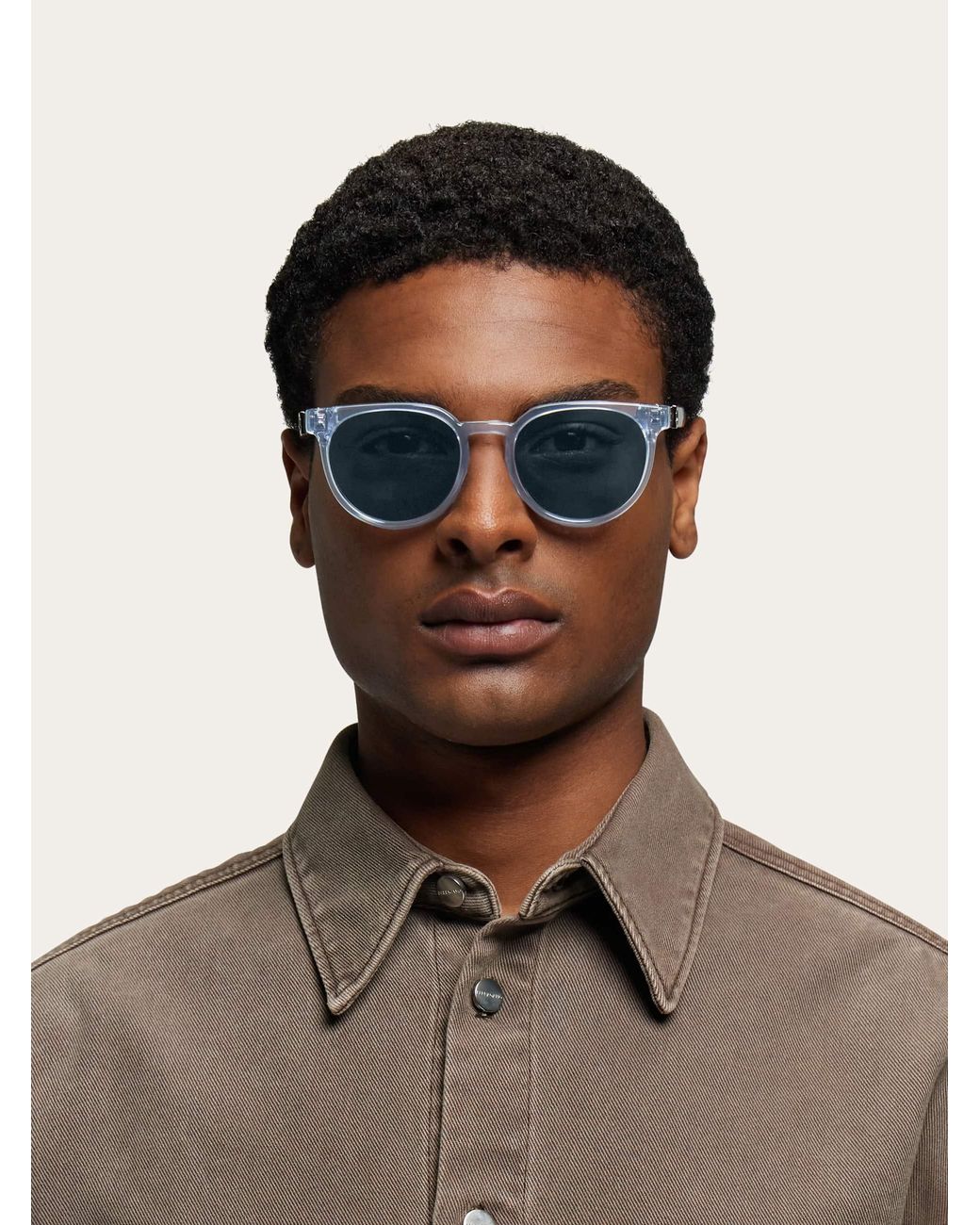 Ferragamo Blue Round Frame Sunglasses for men