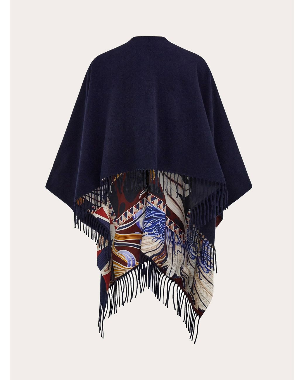 Ferragamo Blue Cashmere And Silk Reversible Cape