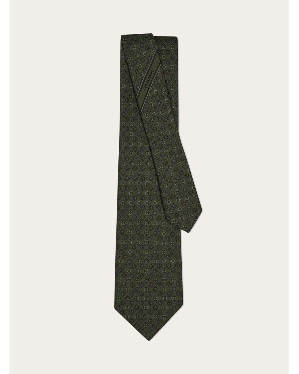 Ferragamo Green Micro Pattern Silk Tie for men