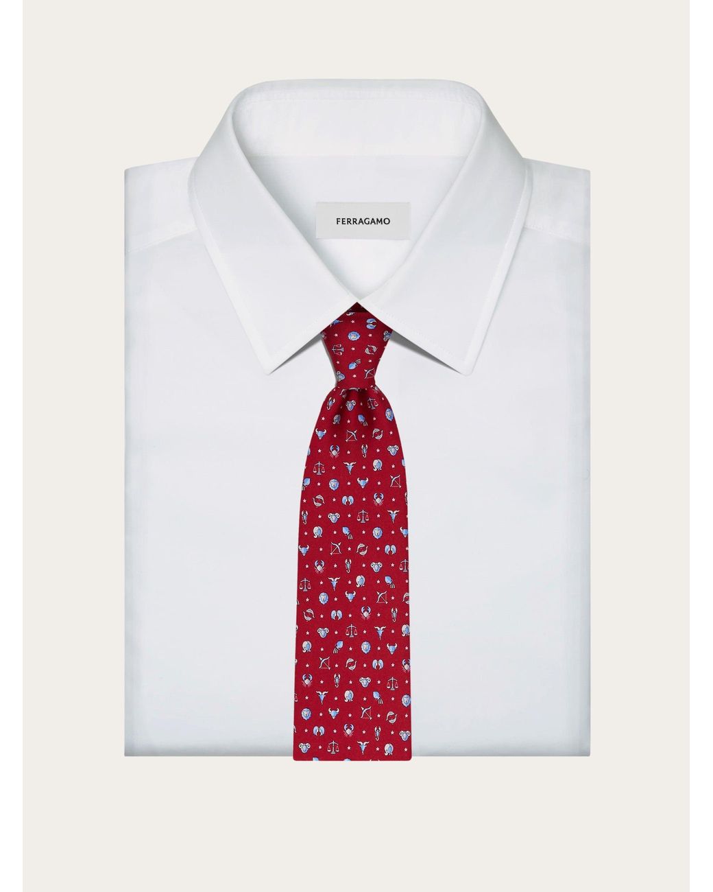 Ferragamo Red Horoscope Print Silk Tie for men