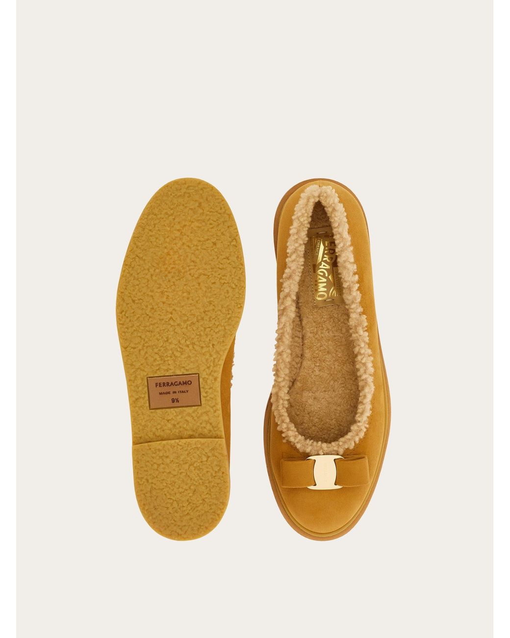 Ferragamo Natural Vara Bow Ballet Flat With Merino Wool Detail .5