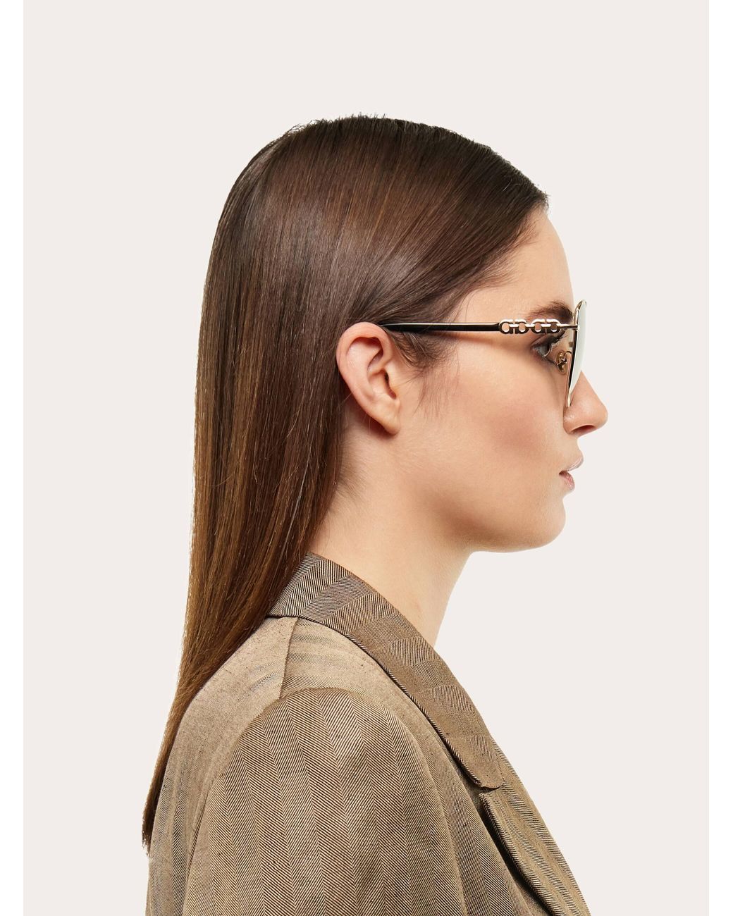 Ferragamo Gray Rectangular Frame Sunglasses