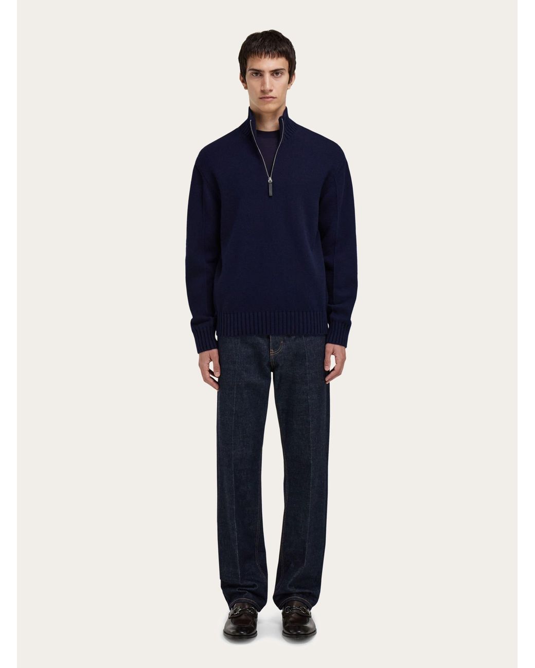 Ferragamo Blue High Neck Cashmere Pullover for men