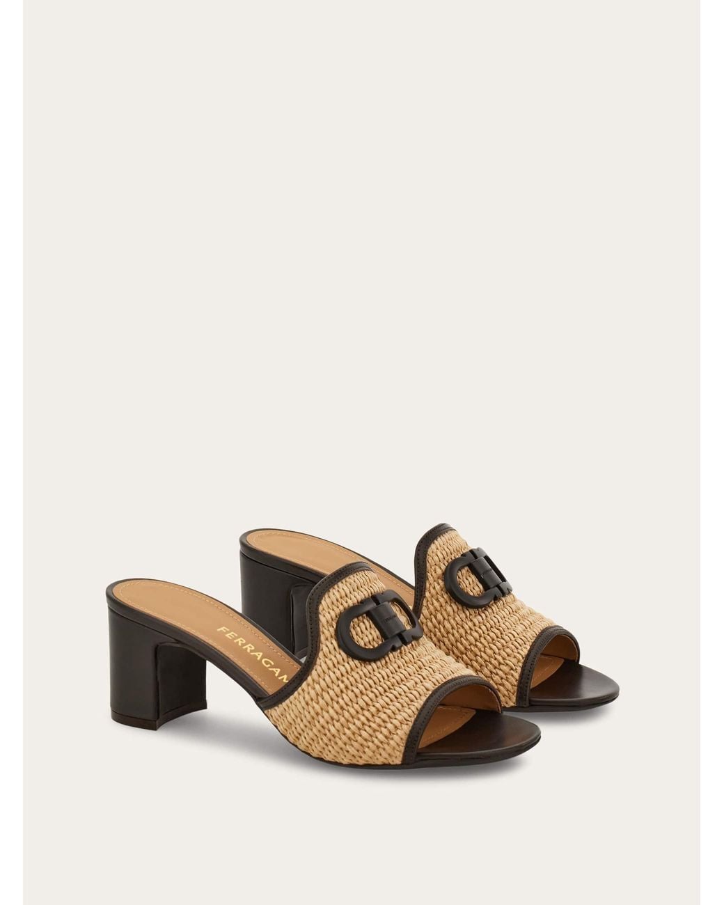 Ferragamo Natural Gancini Ornament Mid-Heel Slide