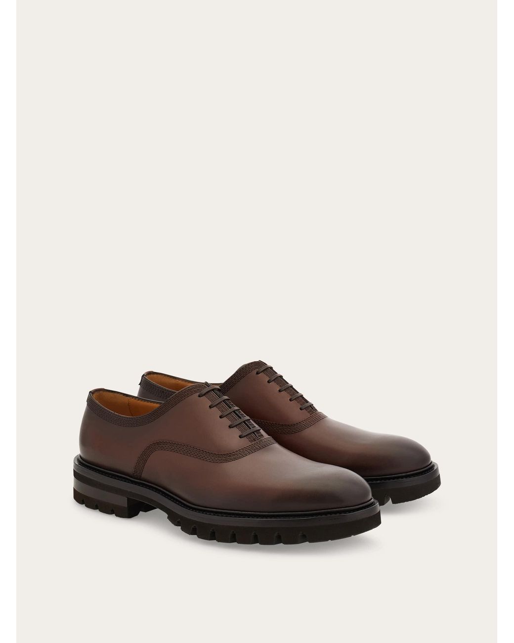 Ferragamo Brown Oxford Brogue With Chunky Tread for men