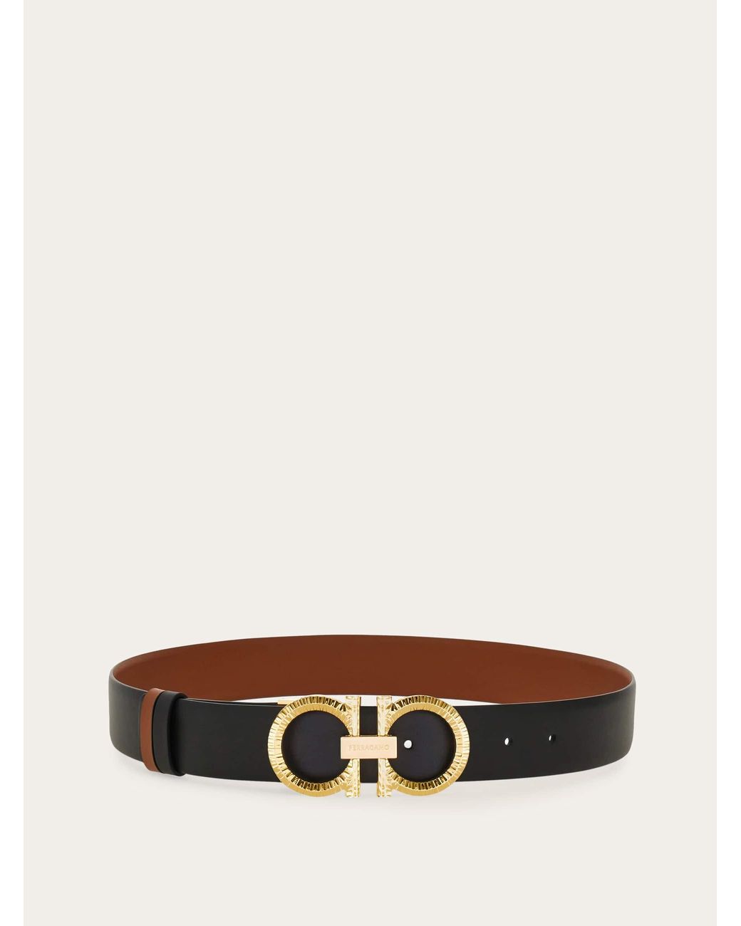 Ferragamo White Reversible And Adjustable Belt With Hammered Gancini