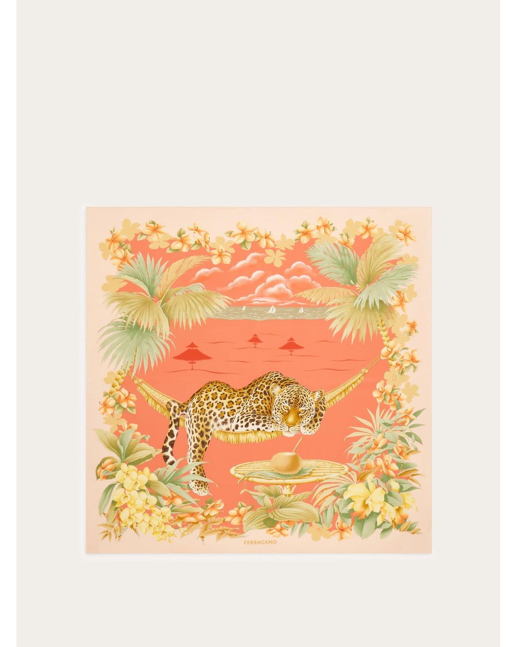 Ferragamo Orange Jungle Print Silk Foulard