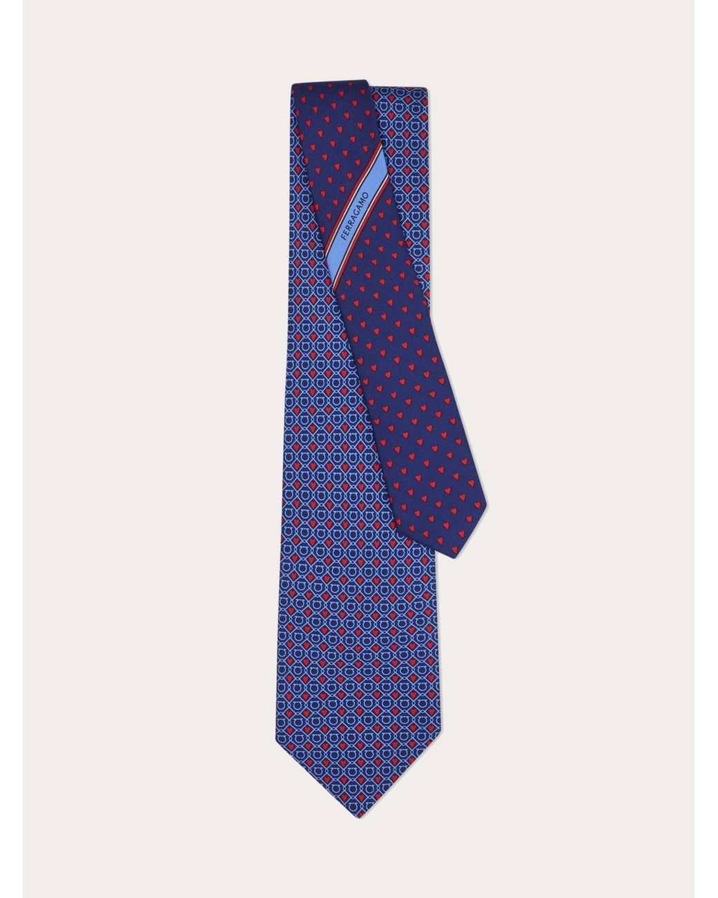 Ferragamo Blue Gancini And Hearts Print Silk Tie for men