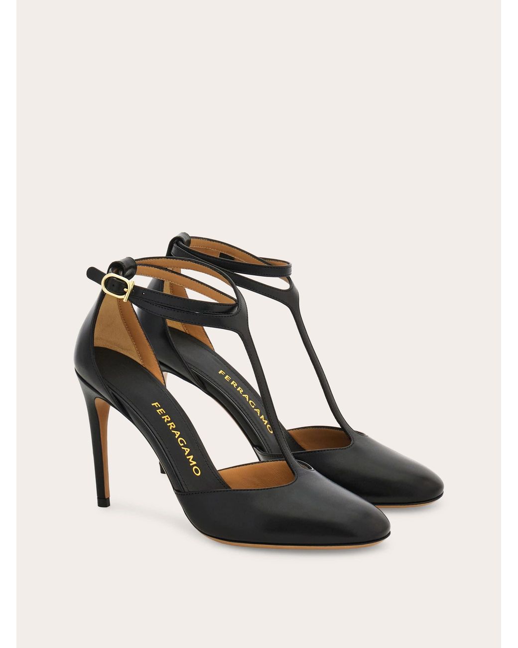 Ferragamo White T-Strap Stiletto Pump