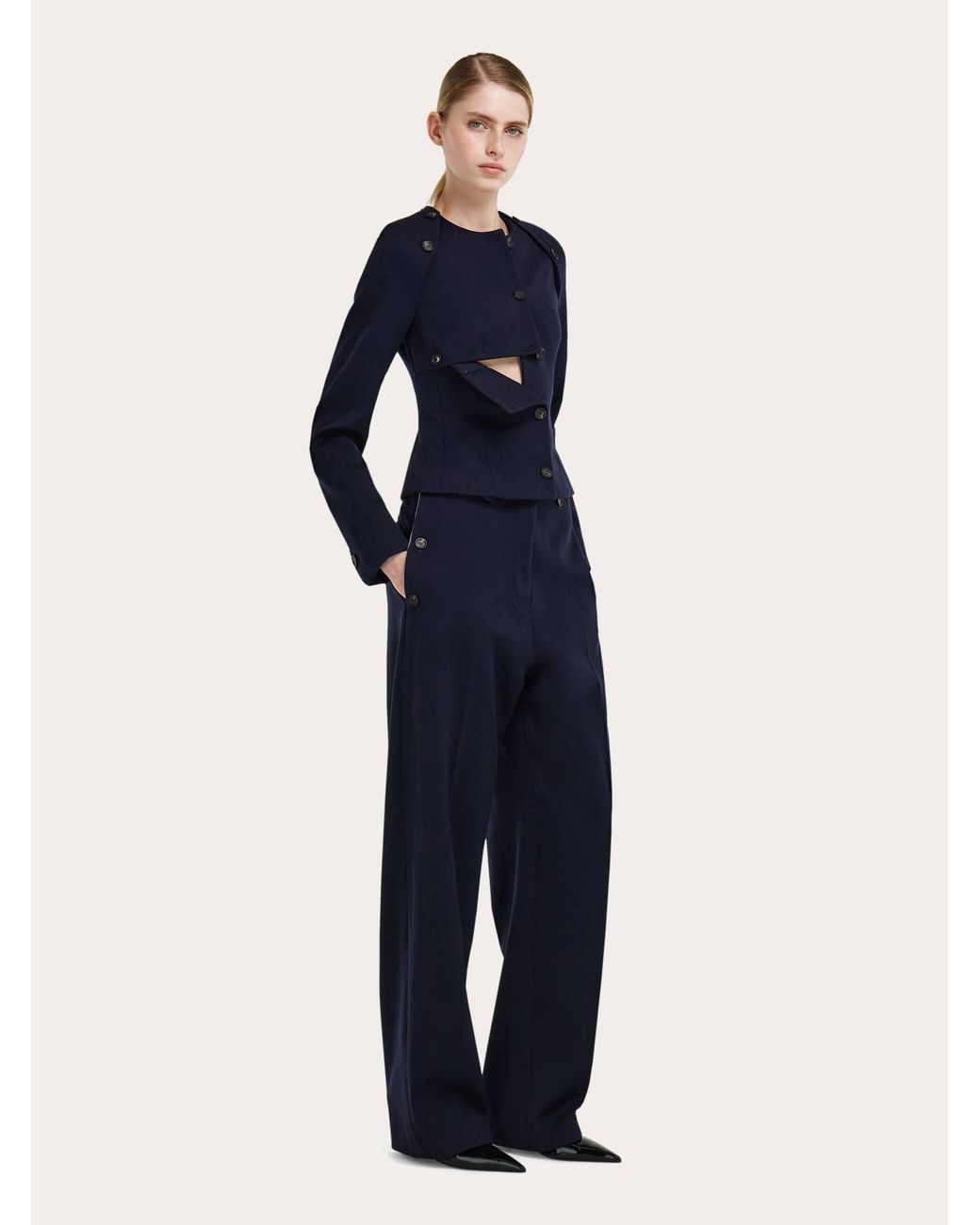 Ferragamo Blue Cropped Jacket With Button Detail