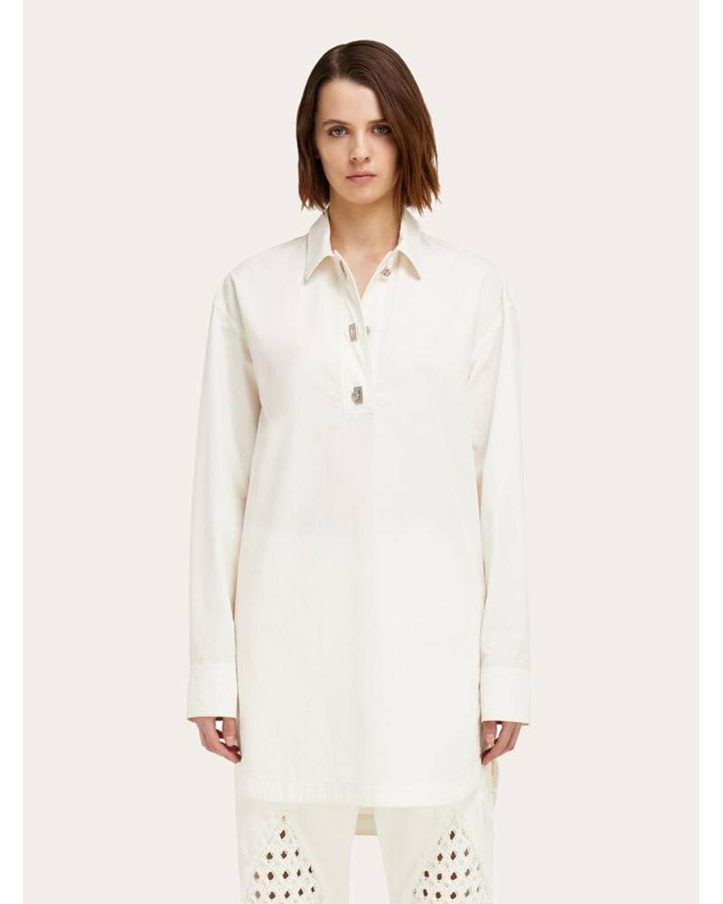 Ferragamo Natural Cotton And Silk Shirt Dress