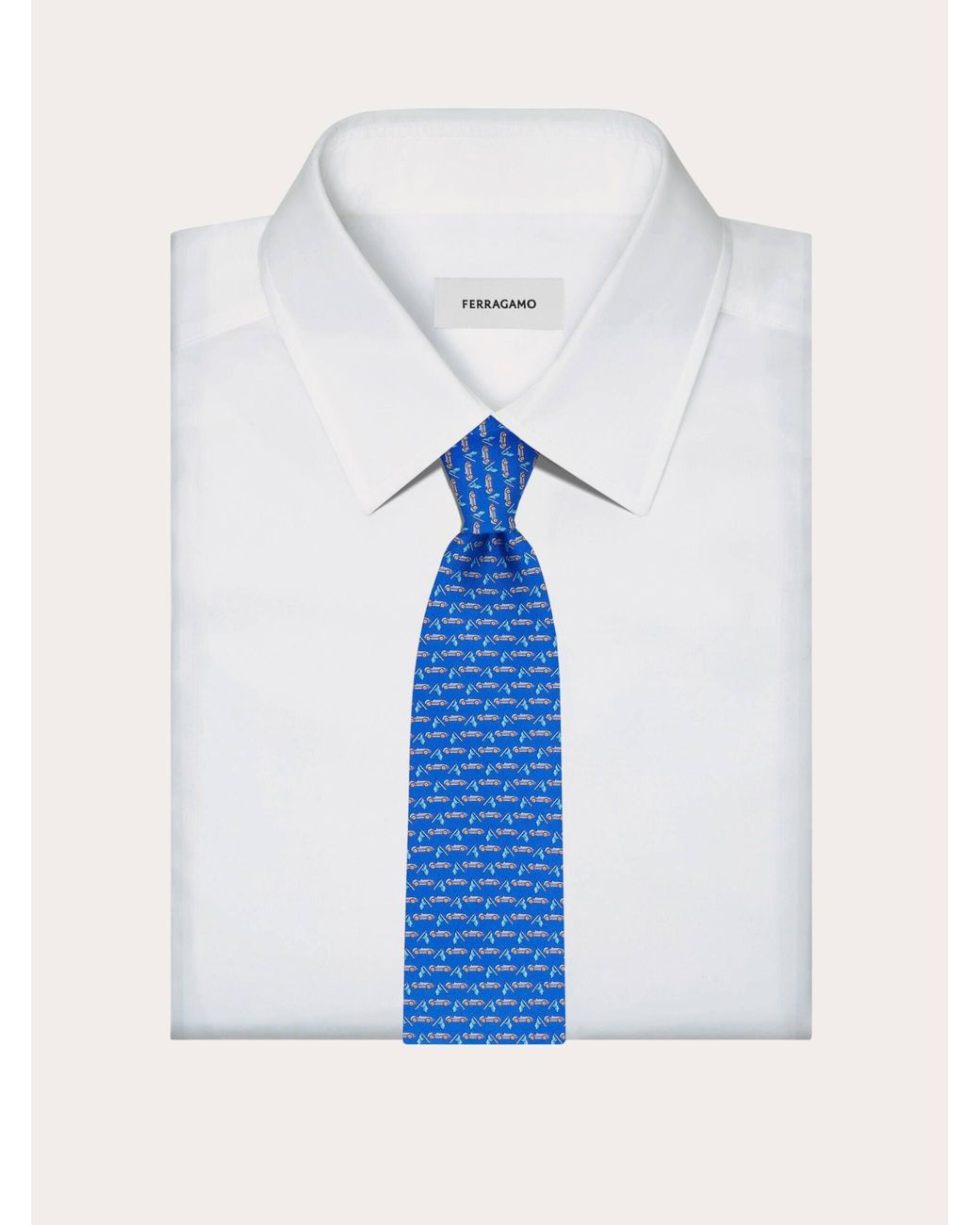 Ferragamo Blue Race Print Silk Tie for men