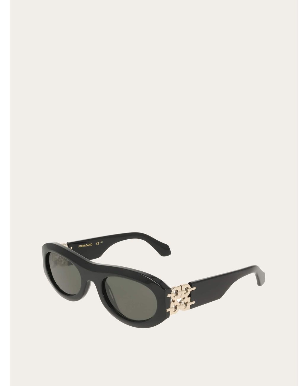Ferragamo Black Oval Frame Sunglasses