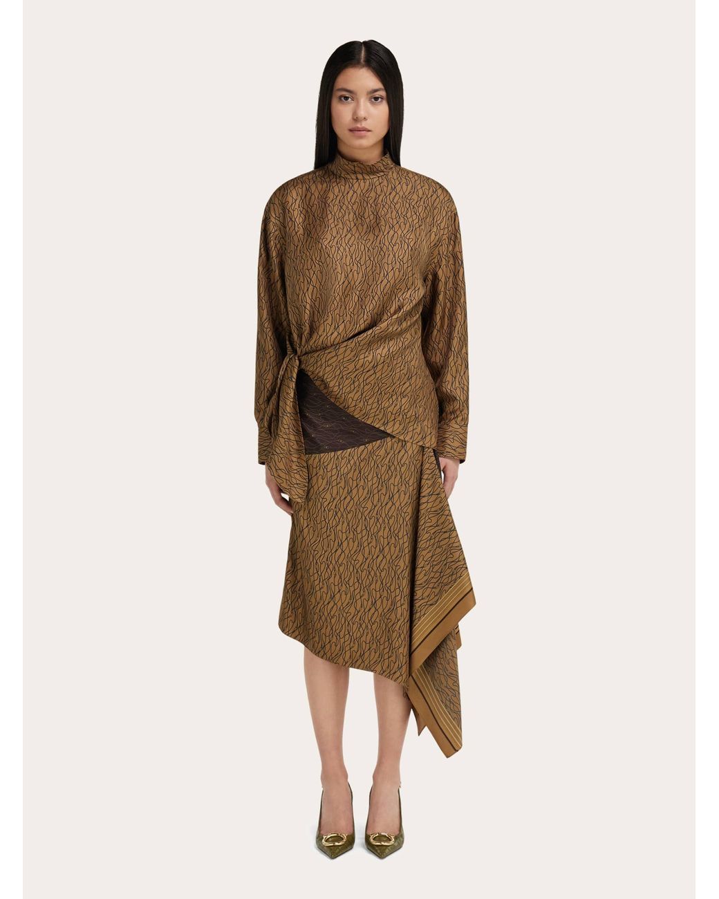 Ferragamo Brown Silk Shirt With Side Knot