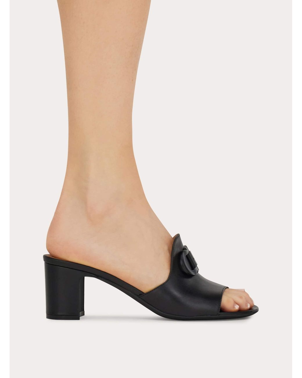 Ferragamo Natural Mid Heel Slide With Gancini Buckle .5