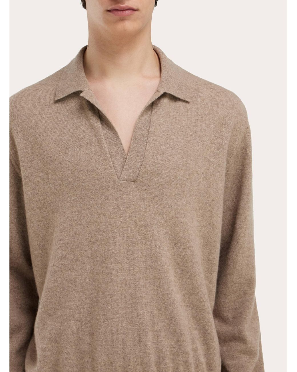 Ferragamo Natural Cashmere Sweater With Polo Collar for men