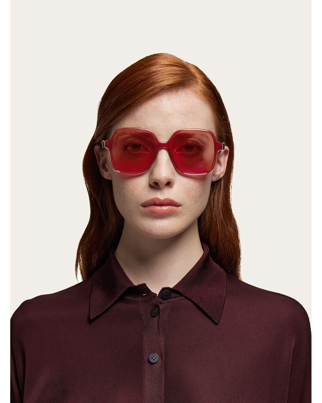 Ferragamo Pink Square Frame Sunglasses
