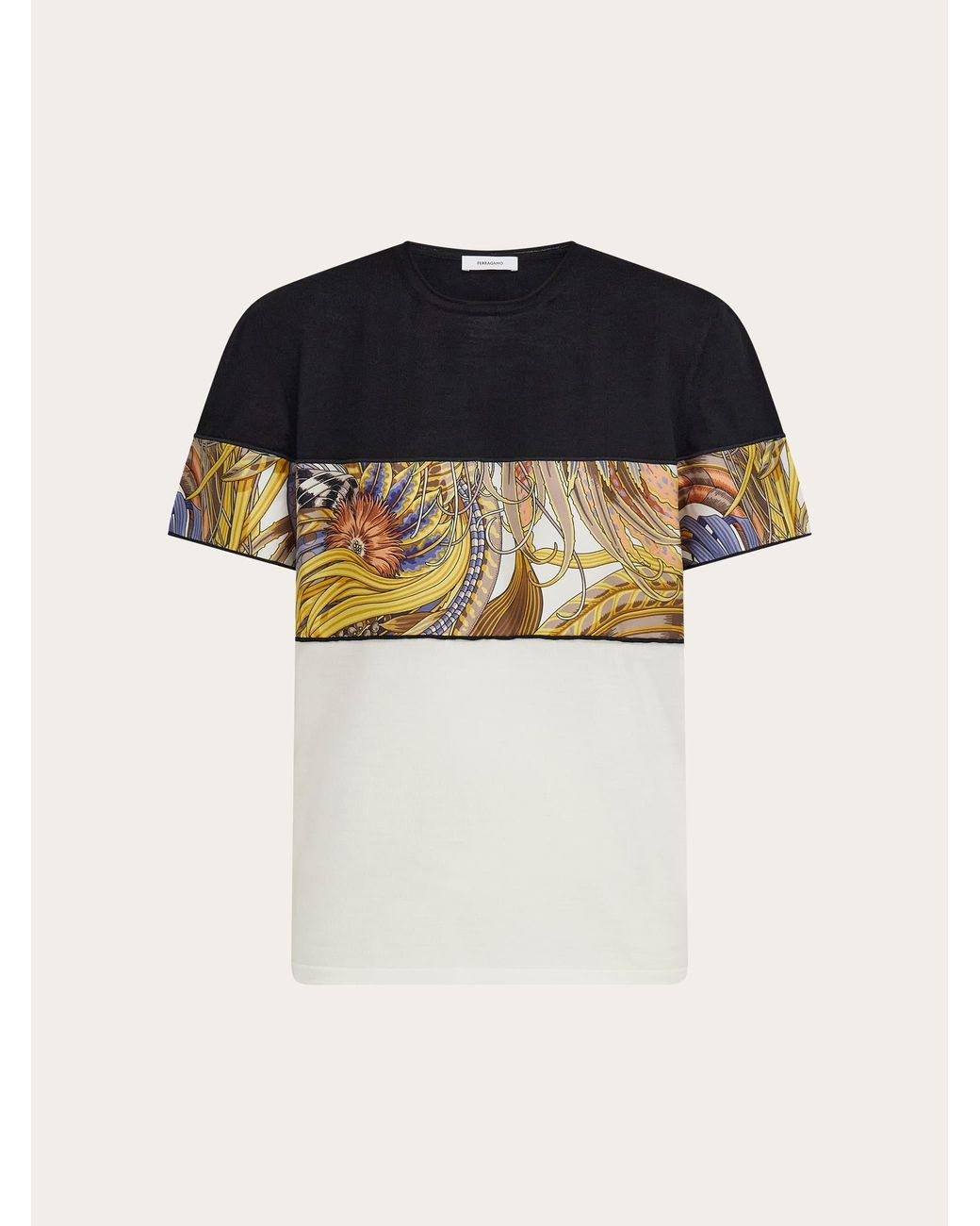 Ferragamo Black Crewneck T-Shirt With Rooster Print Inserts