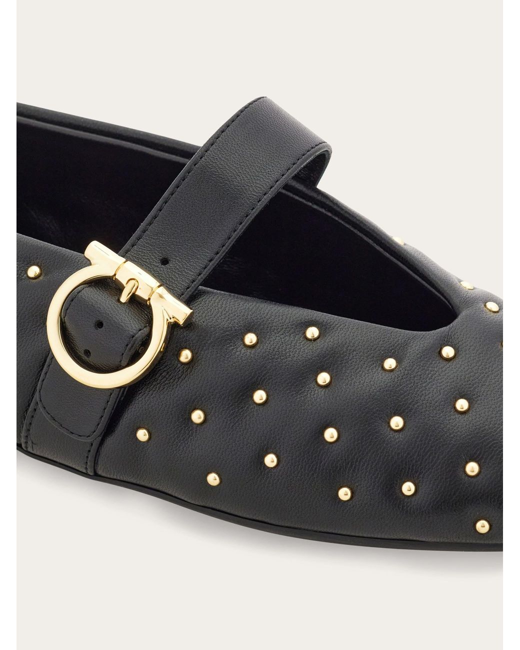 Ferragamo White Studded Gancini Buckle Ballet Flat .5